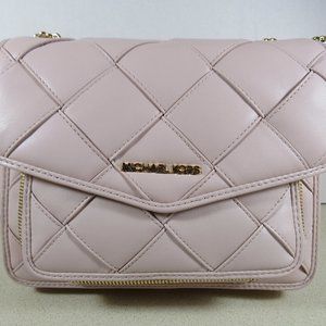 Michael Kors Regina Medium Woven Shoulder Bag, Powder Blush, Vegan, Quilted